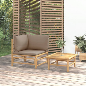 Set mobilier de grădină cu perne gri taupe, 2 piese, bambus - Img 1