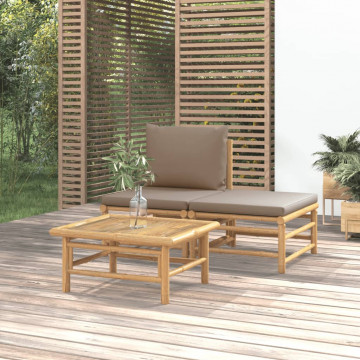 Set mobilier de grădină cu perne gri taupe, 3 piese, bambus - Img 1