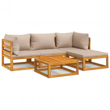 Set mobilier de grădină cu perne gri taupe, 5 piese, lemn masiv - Img 2