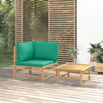 Set mobilier de grădină cu perne verzi, 2 piese, bambus - Img 1