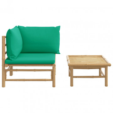 Set mobilier de grădină cu perne verzi, 2 piese, bambus - Img 3