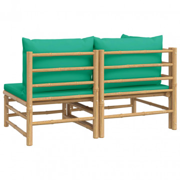 Set mobilier de grădină cu perne verzi, 2 piese, bambus - Img 8