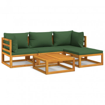 Set mobilier de grădină cu perne verzi, 5 piese, lemn masiv - Img 2