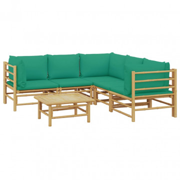 Set mobilier de grădină cu perne verzi, 6 piese, bambus - Img 3