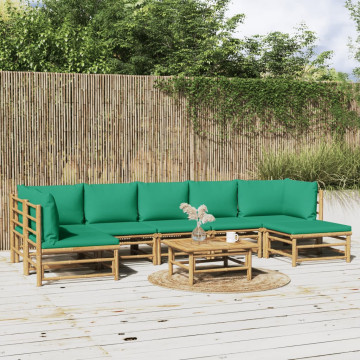Set mobilier de grădină cu perne verzi, 8 piese, bambus - Img 1