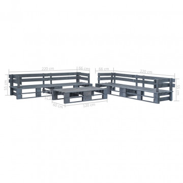 Set mobilier de grădină din paleți, 6 piese, gri, lemn - Img 3
