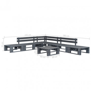 Set mobilier de grădină din paleți, 6 piese, gri, lemn - Img 2
