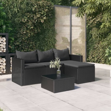 Set mobilier de grădină, negru, poliratan - Img 1