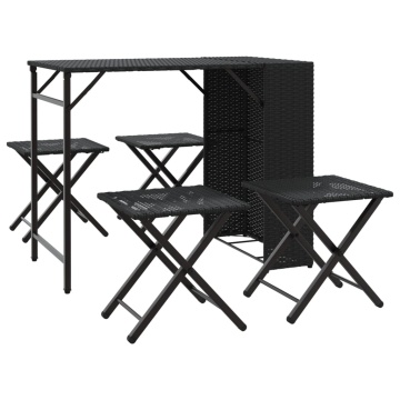 Set mobilier de grădină, pliabil, 5 piese, negru, poliratan - Img 2