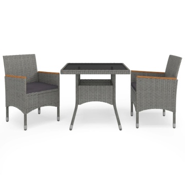 Set mobilier grădină, 3 piese, gri, poliratan și lemn acacia - Img 1