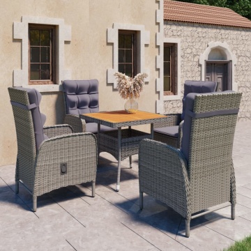 Set mobilier grădină, 5 piese, gri, poliratan, lemn acacia - Img 1