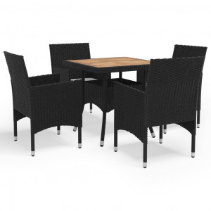 Set mobilier grădină, 5 piese, negru, poliratan și lemn acacia - Img 1