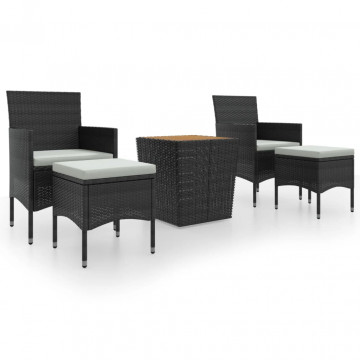 Set mobilier grădină, 5 piese, negru, poliratan și lemn acacia - Img 2