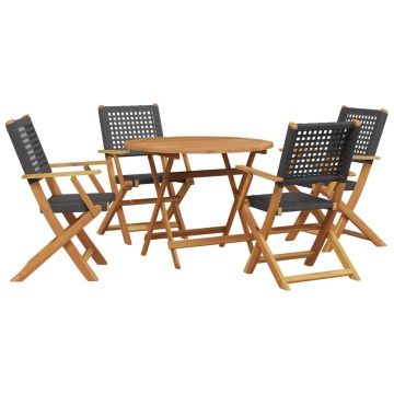 Set mobilier grădină, 5 piese, negru, poliratan și lemn masiv - Img 2