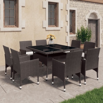Set mobilier grădină 9 piese, maro, poliratan/sticlă securizată - Img 1
