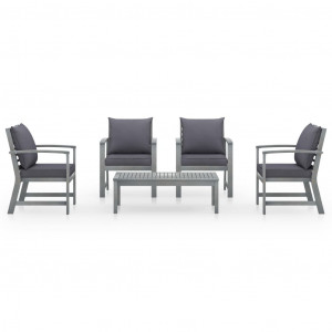 Set mobilier grădină cu pernă, 5 piese,gri, lemn masiv de acacia - Img 2