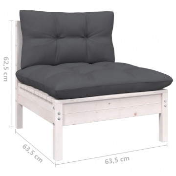 Set mobilier grădină cu perne, 10 piese, alb, lemn masiv pin - Img 6