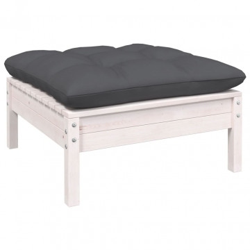 Set mobilier grădină cu perne, 10 piese, alb, lemn masiv pin - Img 8