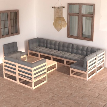 Set mobilier grădină cu perne, 10 piese, lemn masiv de pin - Img 1