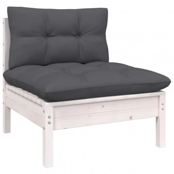 Set mobilier grădină cu perne, 11 piese, alb, lemn masiv pin - Img 5