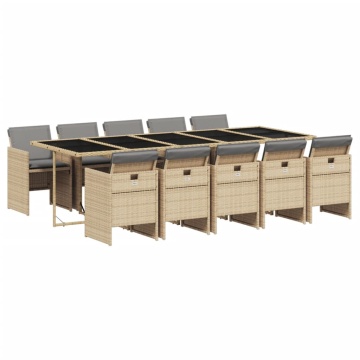 Set mobilier grădină cu perne, 11 piese bej combinat poliratan - Img 2
