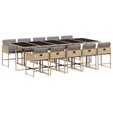 Set mobilier grădină cu perne, 11 piese bej combinat poliratan - Img 2