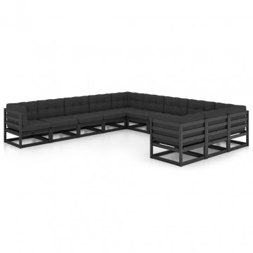 Set mobilier grădină cu perne, 11 piese, lemn masiv de pin - Img 1
