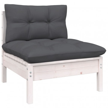 Set mobilier grădină cu perne, 12 piese, alb, lemn de pin - Img 8