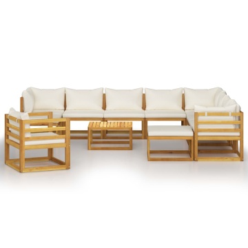 Set mobilier grădină cu perne 12 piese crem, lemn masiv acacia - Img 3