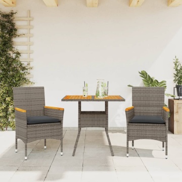 Set mobilier grădină cu perne 3 piese gri poliratan/lemn acacia - Img 1