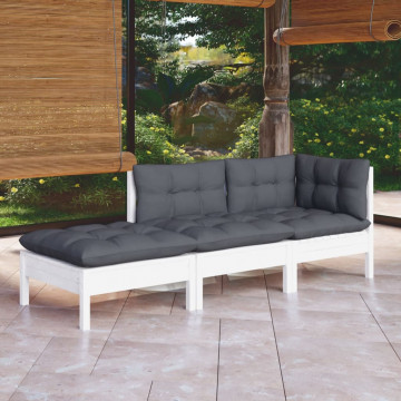 Set mobilier grădină cu perne, 3 piese, lemn masiv de pin - Img 1