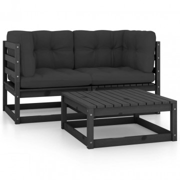 Set mobilier grădină cu perne, 3 piese, lemn masiv pin - Img 2