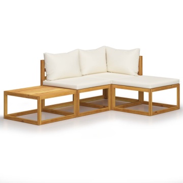 Set mobilier grădină cu perne, 4 piese, crem, lemn masiv acacia - Img 2