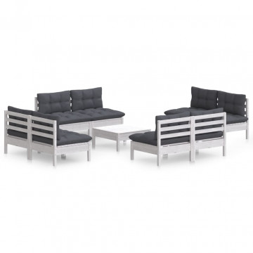 Set mobilier grădină cu perne, 5 piese, antracit, lemn de pin - Img 2