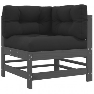 Set mobilier grădină cu perne, 5 piese, gri, lemn masiv - Img 4