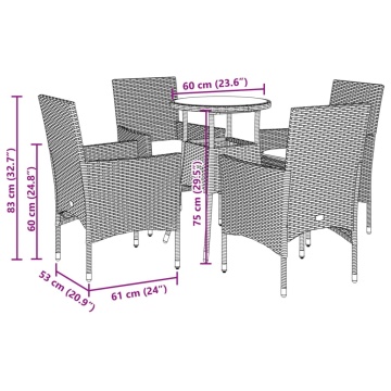 Set mobilier grădină cu perne 5 piese gri poliratan/lemn acacia - Img 6