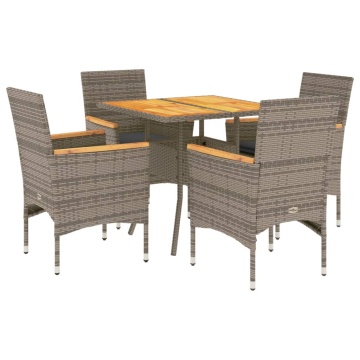 Set mobilier grădină cu perne 5 piese gri poliratan/lemn acacia - Img 2