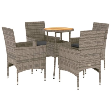 Set mobilier grădină cu perne 5 piese gri poliratan/lemn acacia - Img 2
