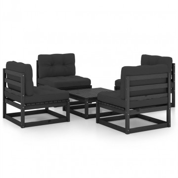 Set mobilier grădină cu perne, 5 piese, lemn masiv pin - Img 2