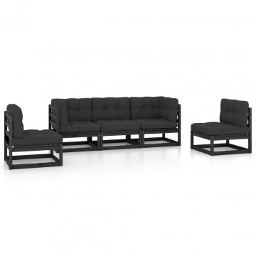 Set mobilier grădină cu perne, 5 piese, lemn masiv pin - Img 2