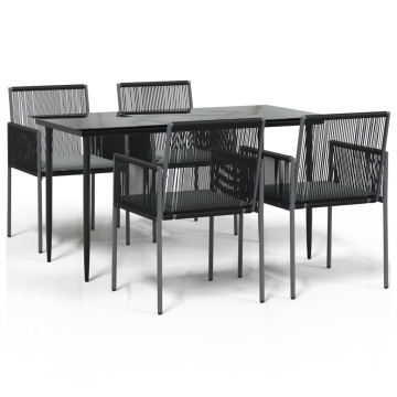 Set mobilier grădină cu perne, 5 piese, negru, poliratan & oțel - Img 2