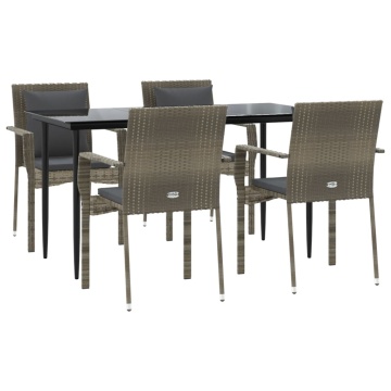 Set mobilier grădină cu perne, 5 piese, negru și gri, poliratan - Img 3