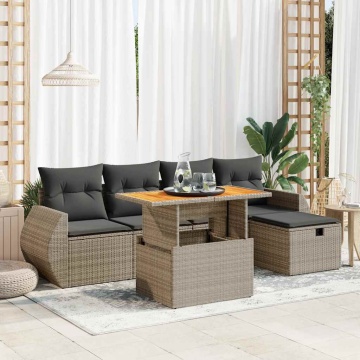 Set mobilier grădină cu perne 6 piese gri poliratan/lemn acacia - Img 1