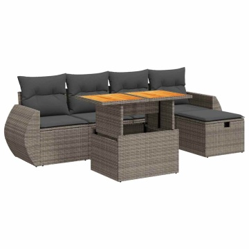 Set mobilier grădină cu perne 6 piese gri poliratan/lemn acacia - Img 2