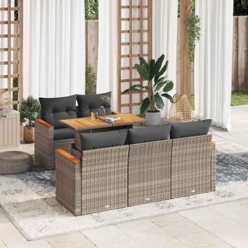 Set mobilier grădină cu perne 6 piese gri poliratan/lemn acacia - Img 1