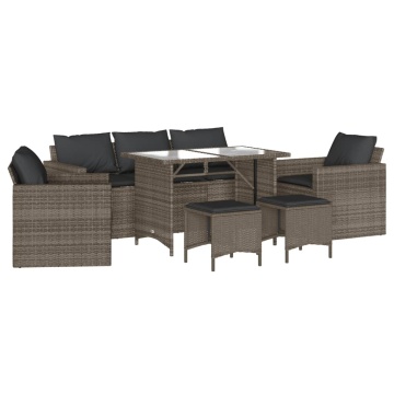 Set mobilier grădină cu perne, 6 piese, gri, poliratan - Img 2