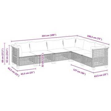 Set mobilier grădină cu perne, 6 piese, gri, poliratan - Img 5