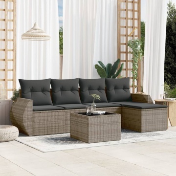 Set mobilier grădină cu perne, 6 piese, gri, poliratan - Img 1