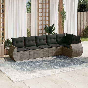 Set mobilier grădină cu perne, 6 piese, gri, poliratan - Img 1