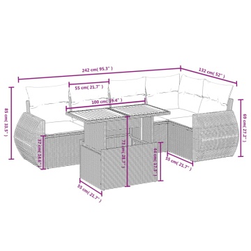 Set mobilier grădină cu perne, 6 piese, gri, poliratan - Img 3